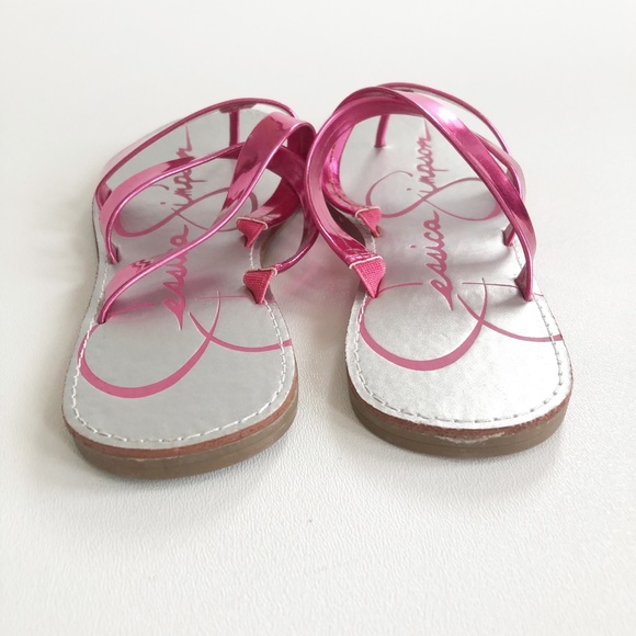 Jessica Simpson Nora III Sandal Flip Flops Strappy Metallic Pink Sz 3M Worn Once - Picture 3 of 5